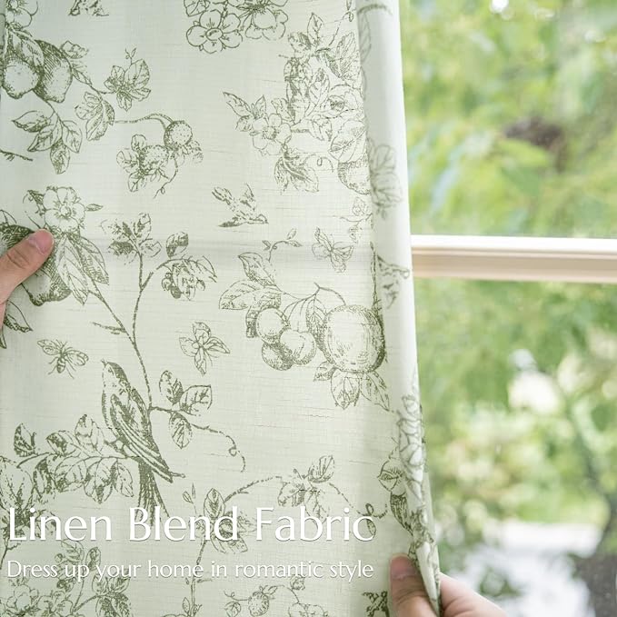 jinchan Linen Floral Curtains for Living Room 96 Inch Long Sage Green Printed - Image 6