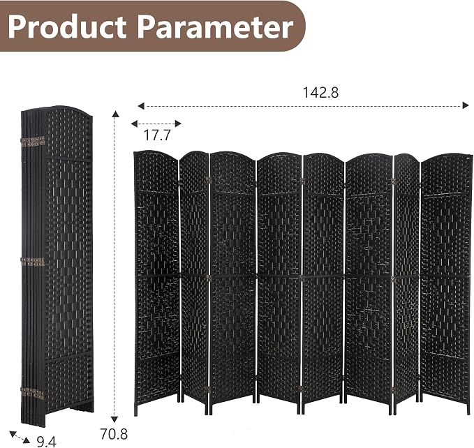 Room Divider 8 Panel Folding Privacy Divider 6 Ft Indoor Wall Divider Portable - Image 7