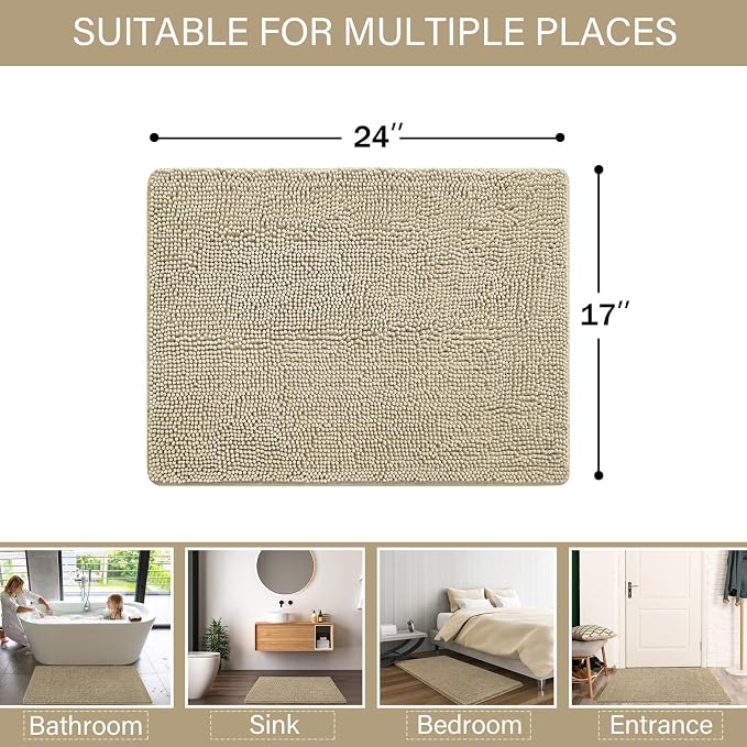 LOCHAS Luxury Bathroom Rug Shaggy Bath Mat 24 x 17 Inch, Washable Non Slip Bath - Image 2