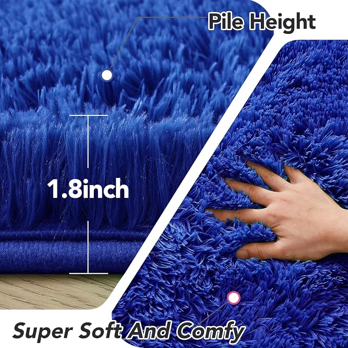 Fluffy Round Rugs for Bedroom Blue: 4ft Fluffy Circle Area Rug for Kids Room- - Image 2