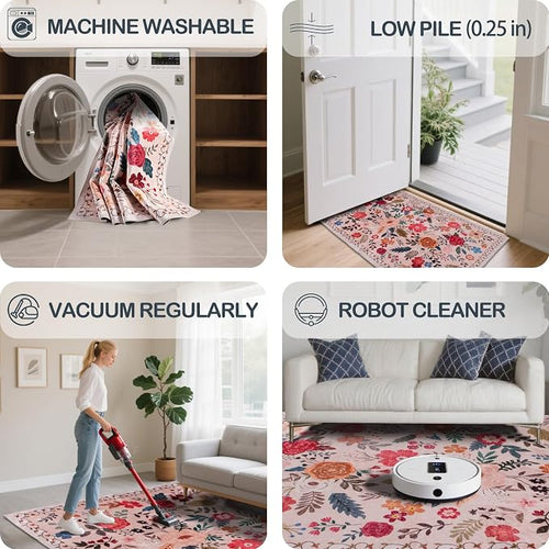 2x3 Area Rugs for Entryway, Non-Slip Low Pile Boho Small Carpet, Machine - Image 2