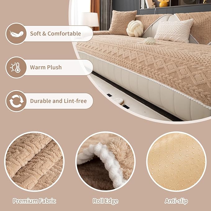 Geometric Jacquard Plush Warm Sofa Couch Cover, Soft Funny Fuzzy Couch Covers - Image 2