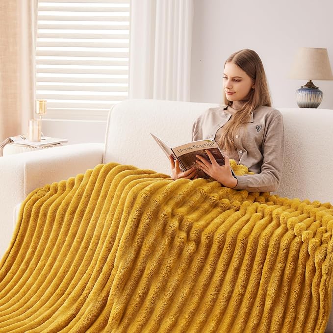 NEWCOSPLAY Super Soft Throw Blanket Mustard Yellow Premium Silky Flannel Fleece - Image 3