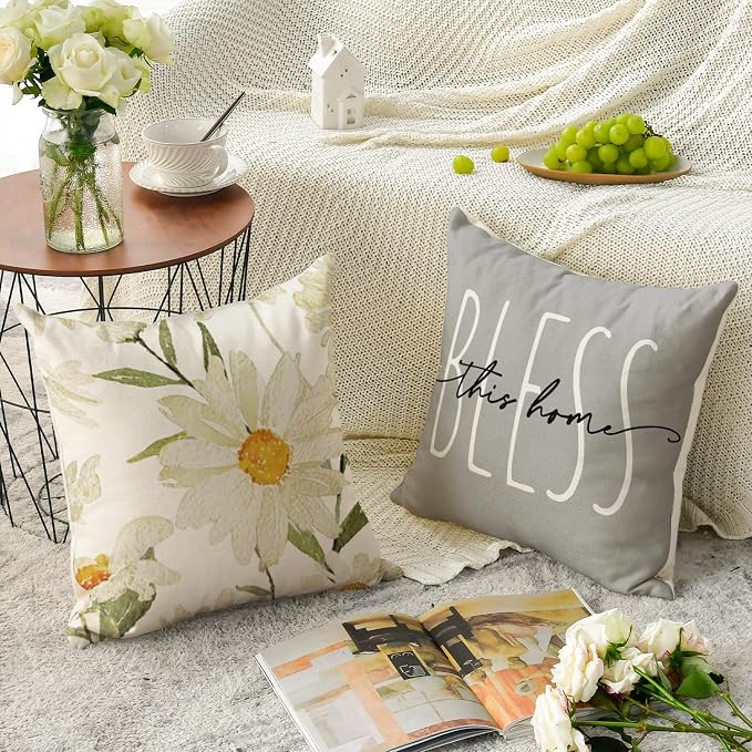 AVOIN colorlife Home Sweet Home Spring Summer Flowers Throw Pillow Covers - Image 4