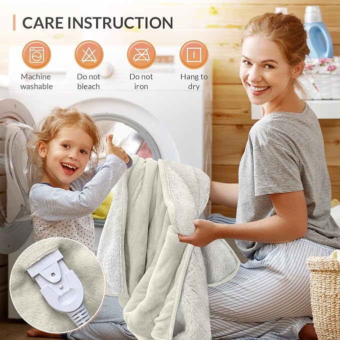 HOMLYNS LuxeHeat Heated Blanket Electric Blanket, Soft Flannel Sherpa Heated - Image 9