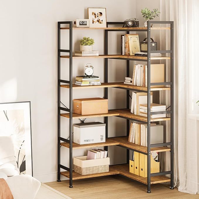Casaottima Corner Bookshelf 6 Tier, 64 Inches Reversible Book Shelf - Image 8