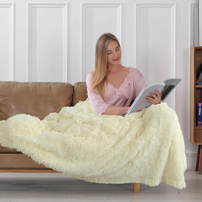 Tuddrom Decorative Extra Soft Faux Fur Blanket Twin Size 70" x 78", Solid - Image 4