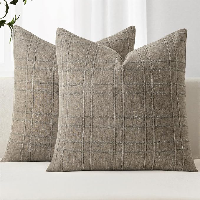 MIULEE Decorative Linen Check Throw Pillow Covers Neutral Farmhouse Vintage by MIULEE
