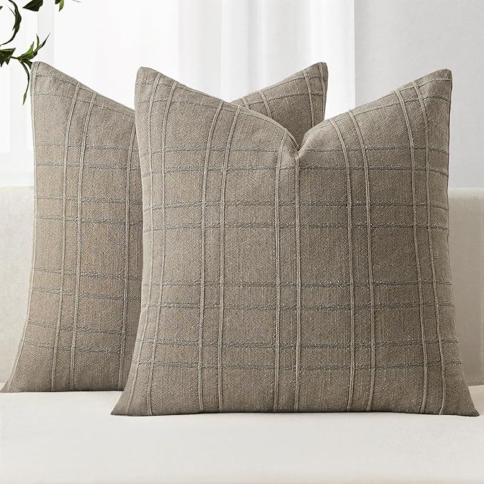 MIULEE Decorative Linen Check Throw Pillow Covers Neutral Farmhouse Vintage by MIULEE
