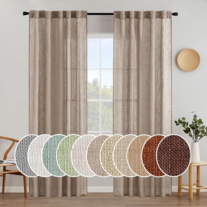 MIULEE Taupe Linen Curtains 84 Inch Length 2 Panels by MIULEE