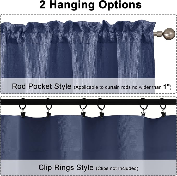 Chyhomenyc Blue Curtains 30 Inch Length, Faux Linen Textured Small Cafe Curtains - Image 7
