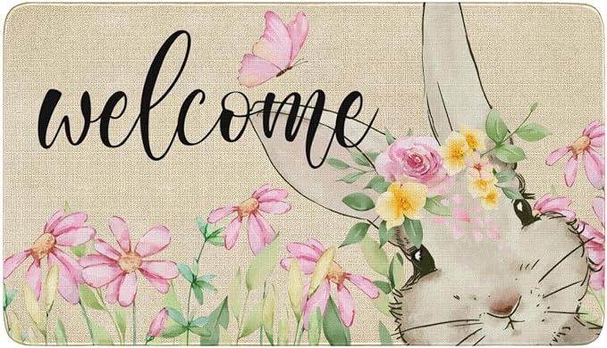 Easter Door Mat, Spring Bunny Floral Flower Indoor Outdoor Non-Slip Doormat by Xsinufn