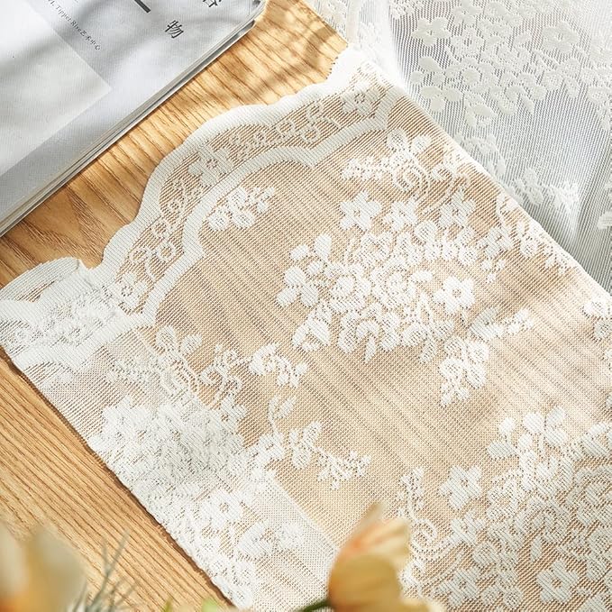 YJ YANJUN Vintage Lace Curtains 54 Inch Length- Victorian Floral Pattern Ivory - Image 4