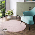 Latepis Light Pink Circle Rug 3ft Fuzzy Round Throw Rug Non-Slip Faux Rabbit by Latepis
