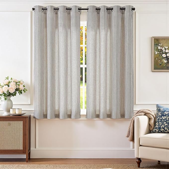 JINCHAN Linen Curtains for Living Room Black on Beige Striped Curtains for by JINCHAN