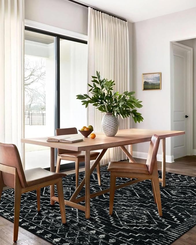 Wonnitar Moroccan 6x9 Area Rugs, Washable Black Rugs - Image 5