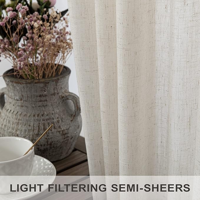 Pitalk Cream Linen Curtains 94 Inches Long 2 Panels - Image 4
