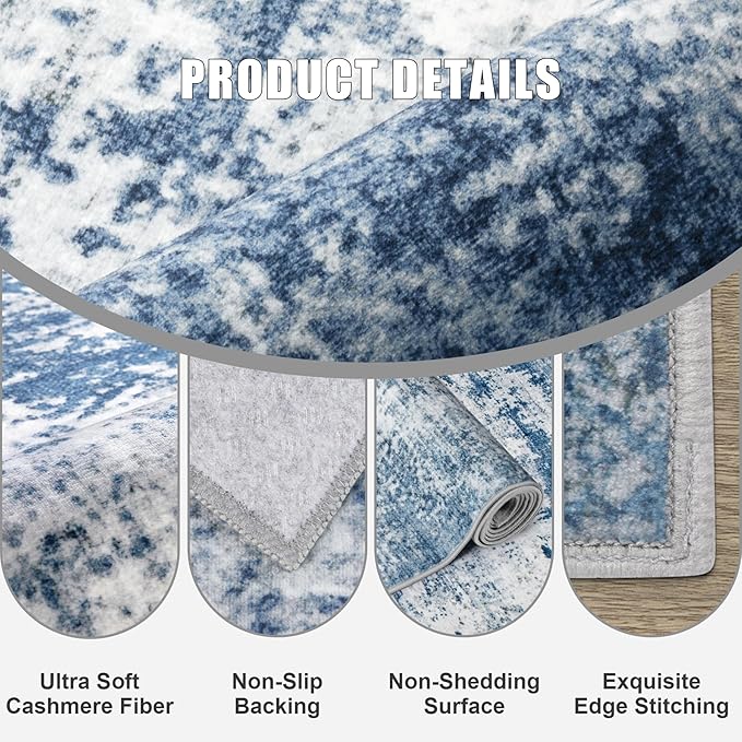 5x7 Area Rug Living Room Rug: Washable Modern Abstract Soft Thin Rug Indoor - Image 7