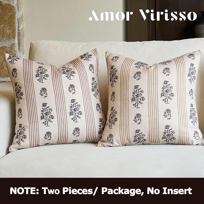 Amor Virisso Floral Throw Pillow Covers 20x20 Set of 2 Block Print Pillow - Image 6