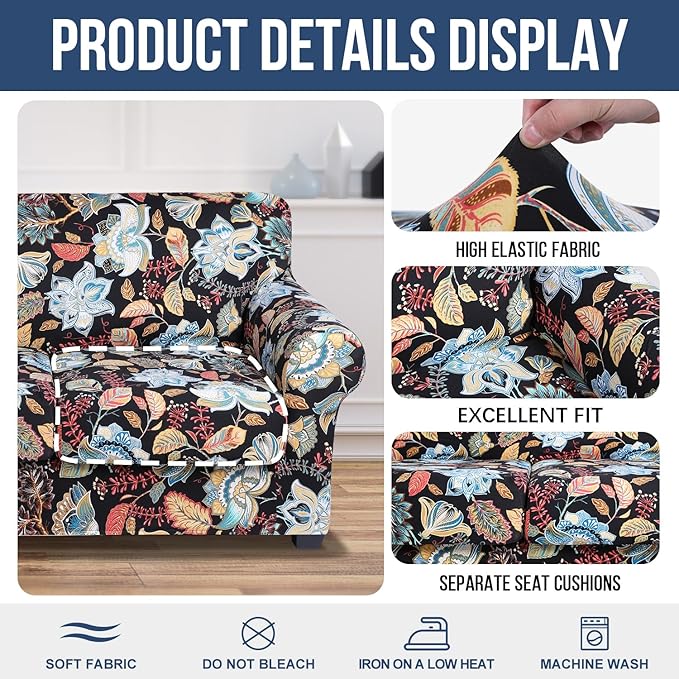 hyha Couch Cover, Loveseat Covers, Floral Pattern, 3 Pieces, Sofa Slipcovers - Image 4