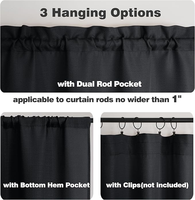 Chyhomenyc 2 Panels Small Cafe Curtains 24 Inch Length, Faux Linen Textured - Image 4