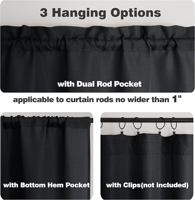 Chyhomenyc Black Curtains 45 Inch Length 2 Panels, Faux Linen Textured Semi - Image 4
