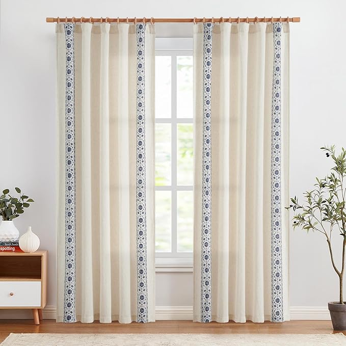 jinchan Weslie Boho Curtains for Bedroom Blue Vintage Floral Farmhouse Curtains - Image 3