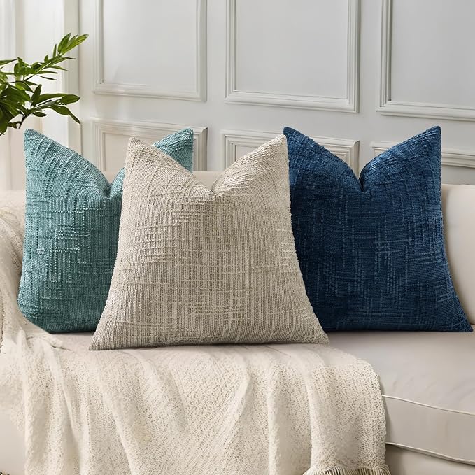 decorUhome Summer Teal Chenille Throw Pillow Covers 12x20 Set of 2 Textured - Image 5