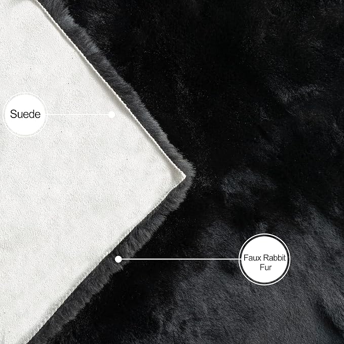 ORINOVA Black Round Area Rug 5ft Washable Faux Fluffy Fur Rug - Image 7