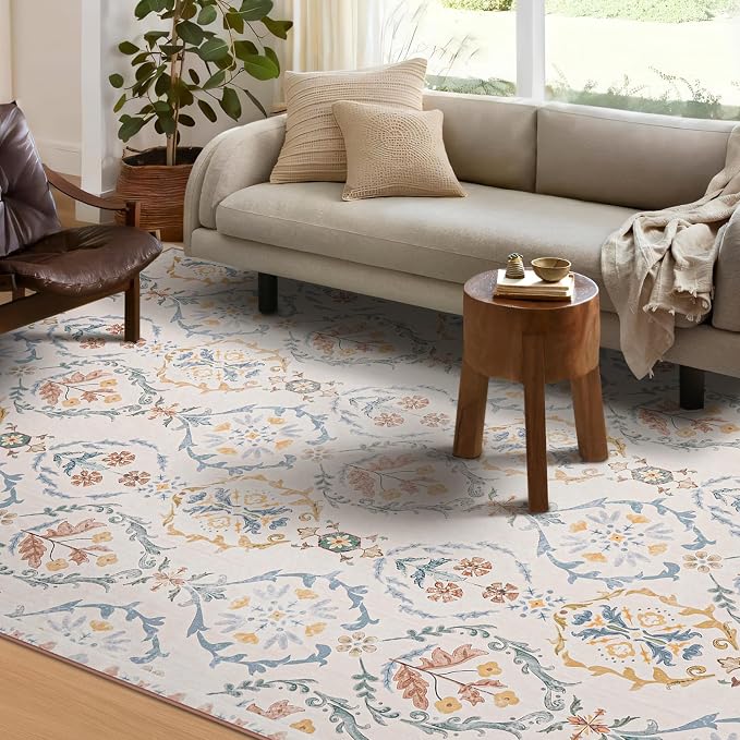 Phantoscope Washable Area Rug 8'x10' Non-Slip, Vintage Floral Boho Rugs - Image 6