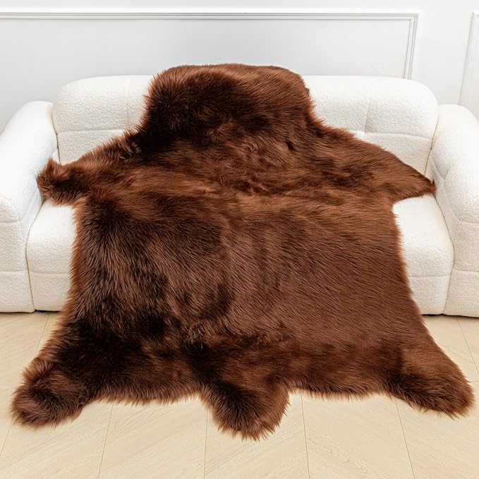 Brown Bear Rug Faux Cowhide Rug Animal Print Area Rug Faux Sheepskin Fur Carpet - Image 4
