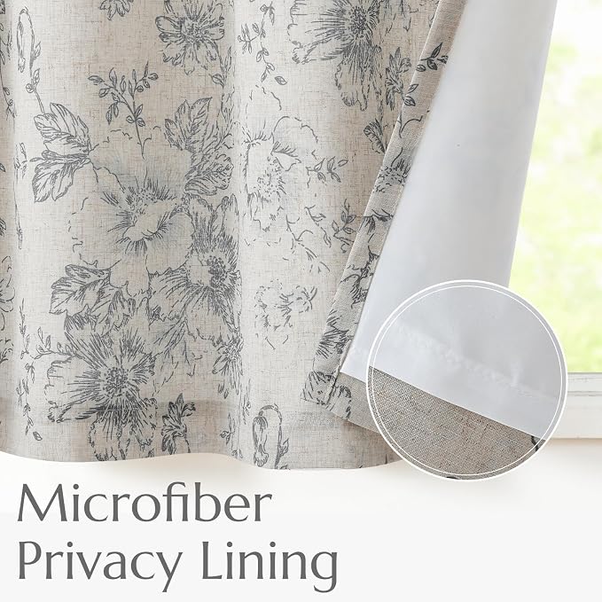 jinchan Tie Up Curtain Double Layer Linen Roman Shades Valance Curtain Floral - Image 4