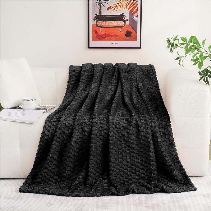 Puncuntex Black Throw Blanket 108"×90" inches Fuzzy 3D Jacquard Decorative - Image 2