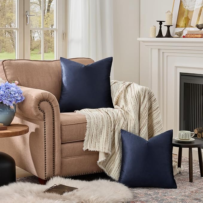GIGIZAZA Navy Blue Velvet Pillow Covers 18x18, Square Solid Throw Pillow Covers - Image 3