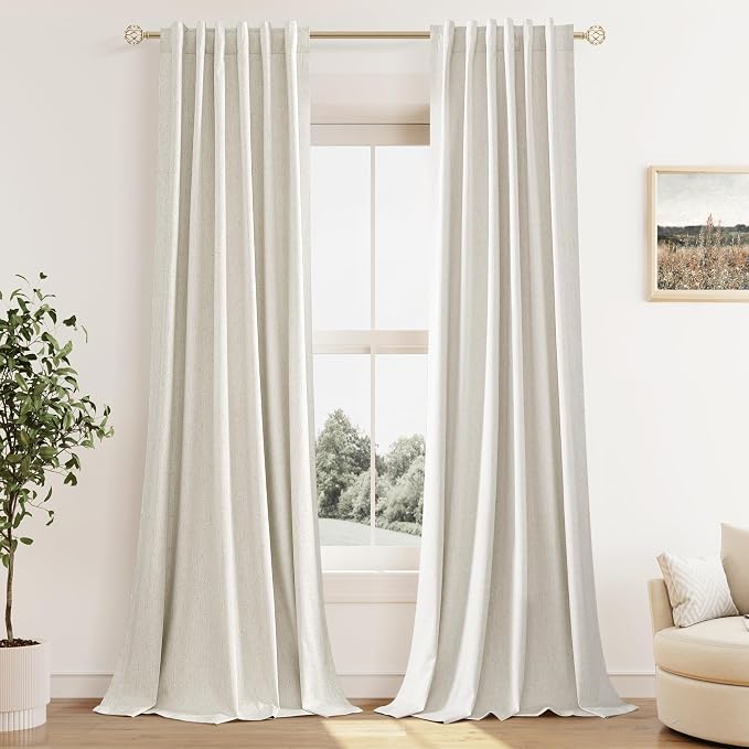 Guken 100% Blackout Cream Linen Curtains 110 Inch Wide by 52 Inch 2 Panels Set by Guken