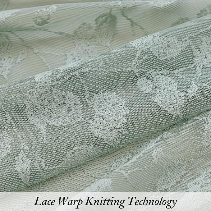 Rinwoc Sage Green Lace Semi-Sheer Valance Curtains 2 Panels – Vintage Leaf Lace - Image 6