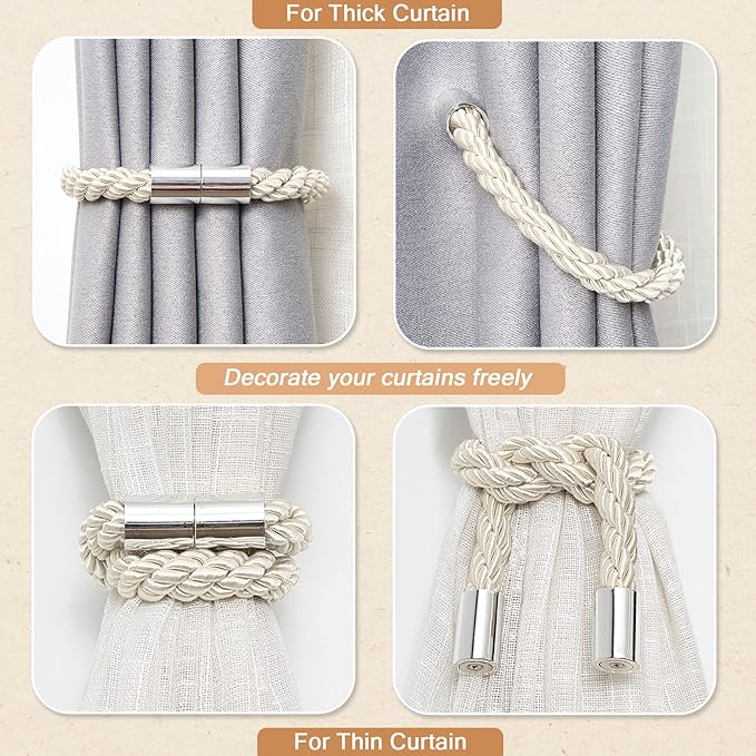 NICEEC 6 Pack Strong Magnetic Curtain Tiebacks Modern Simple Style Drape Tie - Image 6
