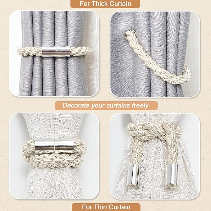 NICEEC 2 Pack Strong Magnetic Curtain Tiebacks Modern Simple Style Drape Tie - Image 6