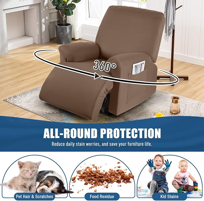 TAOCOCO Stretch Recliner Chair Covers 3-Pieces Solid Furniture Covers Recliner - Image 4
