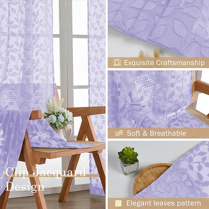 Chyhomenyc Light Purple Sheer Curtains 54 Inch Length - Image 7