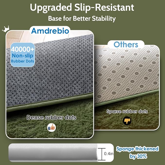 Amdrebio Olive Green Rugs for Bedroom Living Room, Fluffy Shaggy Modern Area - Image 6