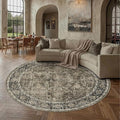 PureCozy Brown Round Area Rug 8ft Washable 8x8 Circle Vintage Low Pile Indoor by PureCozy