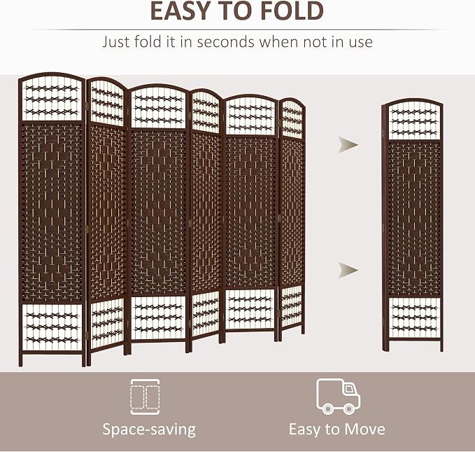 HOMCOM 6 Panel Room Divider, Folding Privacy Screen, 5.6' Room Separator - Image 3