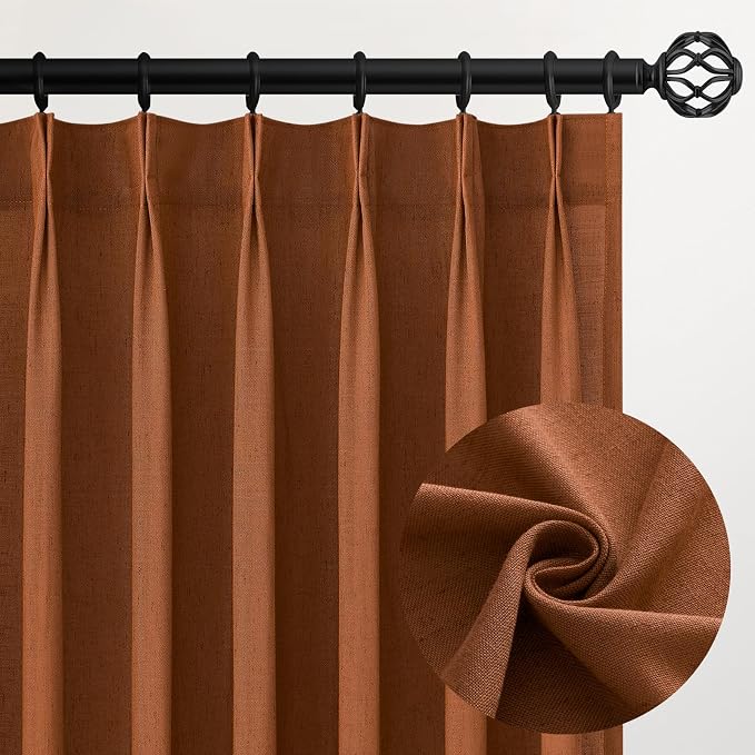 Topfinel 102 Inches Long Rust Colored Pinch Pleated Sheer Curtains by Topfinel