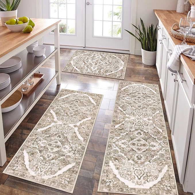 HEBE Farmhouse Kitchen Rugs Sets of 3 Non Slip Washable Boho Kitchen Rugs and - Image 6
