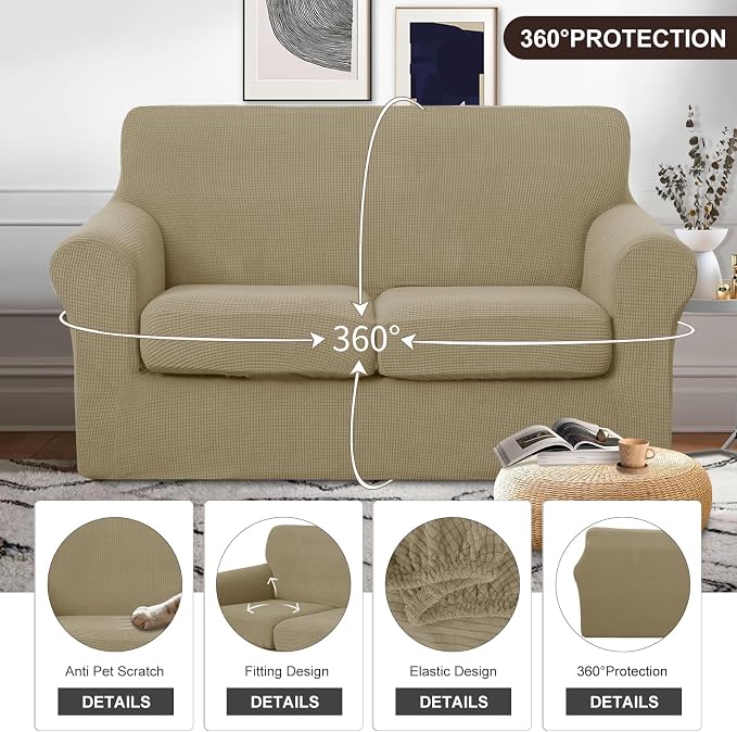 U-NICE HOME 3 Pieces Stretch Loveseat Couch Cover Sofa Cover Washable Sofa - Image 4