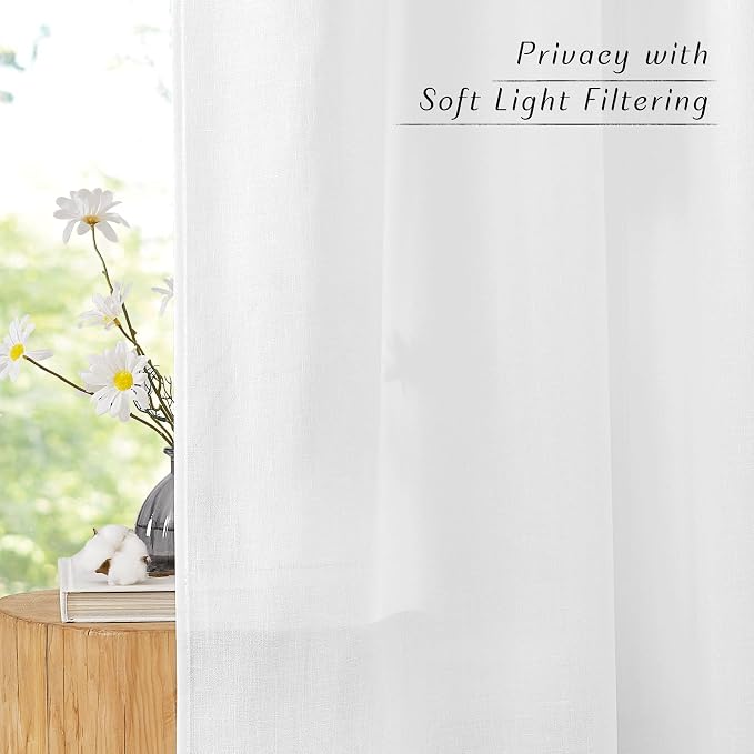 NICETOWN White Linen Kitchen Window Curtains Over Sink, Grommet Thick Linen - Image 5