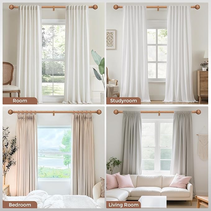 2 Pack Wood Curtain Rods for Windows 30 to 56 Inch, Boho Vintage Decorative 1 - Image 2