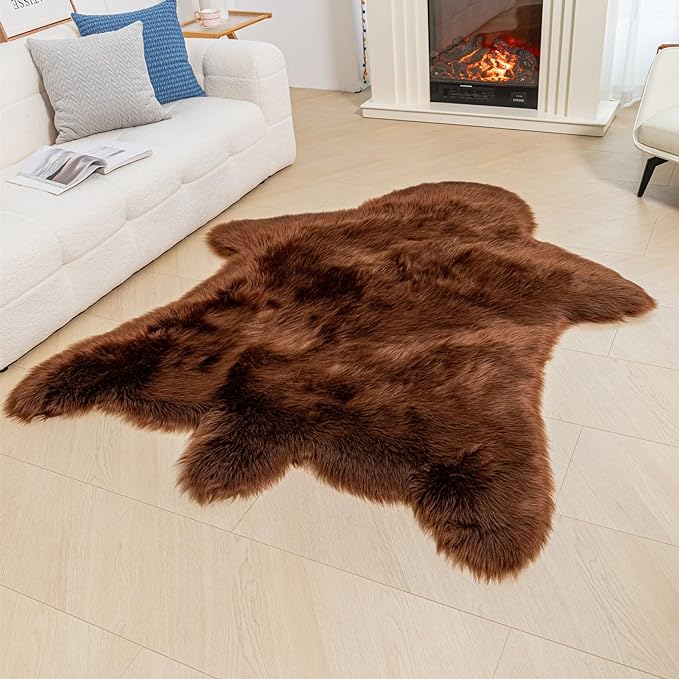 Brown Bear Rug Faux Cowhide Rug Animal Print Area Rug Faux Sheepskin Fur Carpet by AbunHeri