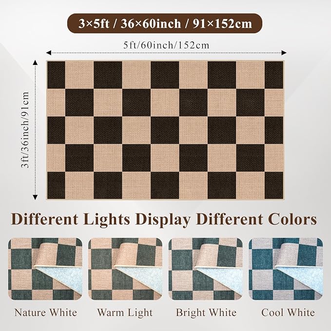 Checkered 3x5 No Shed Jute Rug: Machine Washable Non Slip Rugs - Image 2